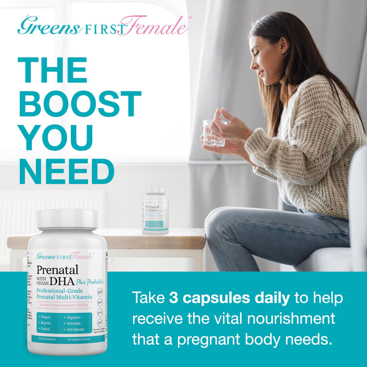 Female Prenatal Vitamin with Vegan DHA - Pregnancy Multivitamin Supplement - Supports Healthy Fetal Development - Natural Ingredients - with Ginger - 90 Capsules