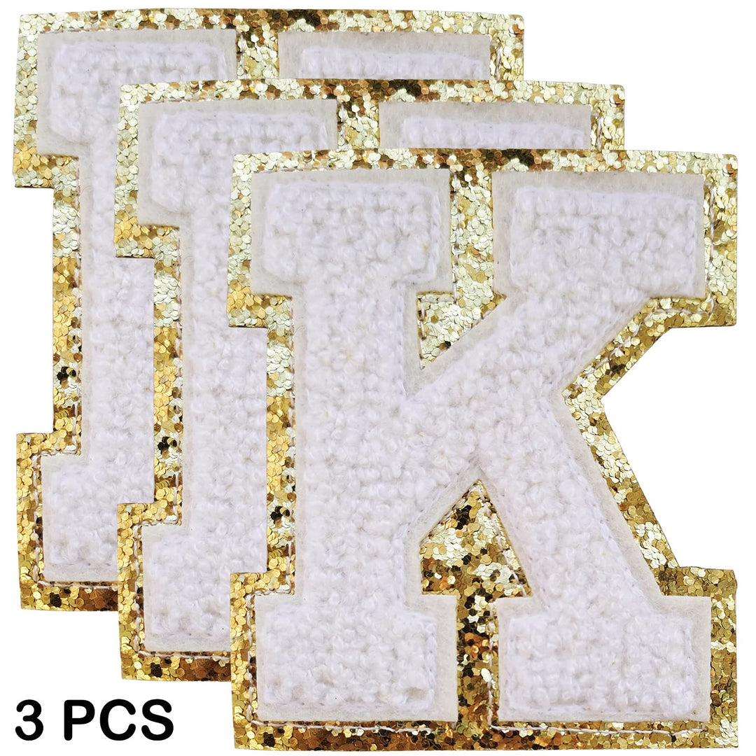 3Pcs Letter Patches Varsity Glitters Chenille,SPRT Iron