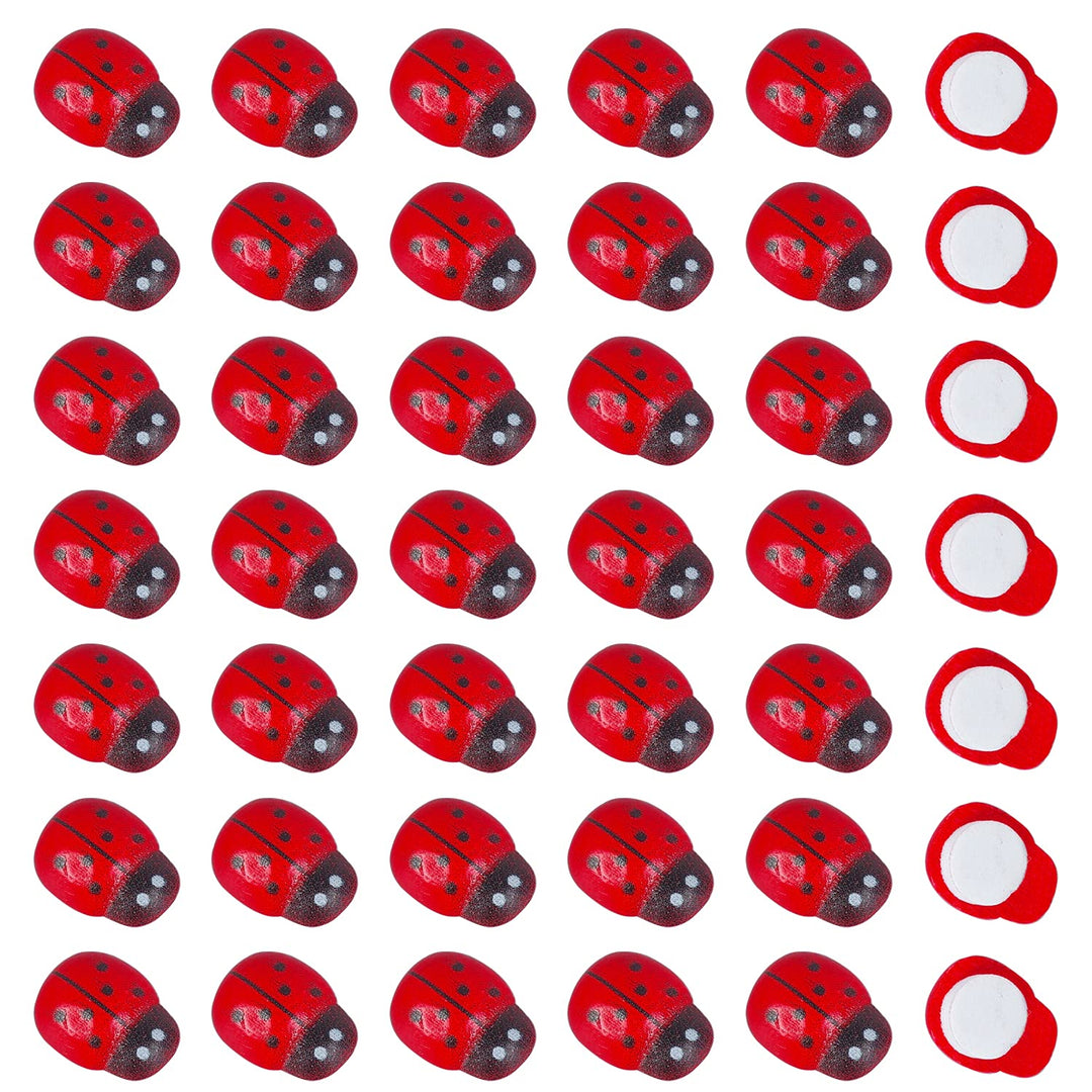 Dong Huang 200pcs Mini Fake Ladybug Model Figurine, Miniature Self-Adhesive Wooden Ladybugs Stickers, Micro Landscape Decor for Home Fairy Garden Dollhouse DIY (Red)