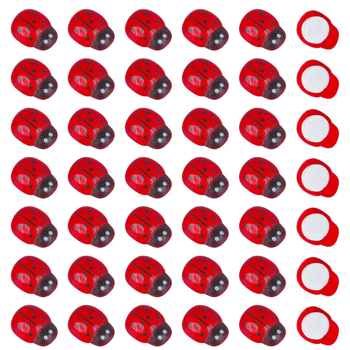 Dong Huang 200pcs Mini Fake Ladybug Model Figurine, Miniature Self-Adhesive Wooden Ladybugs Stickers, Micro Landscape Decor for Home Fairy Garden Dollhouse DIY (Red)