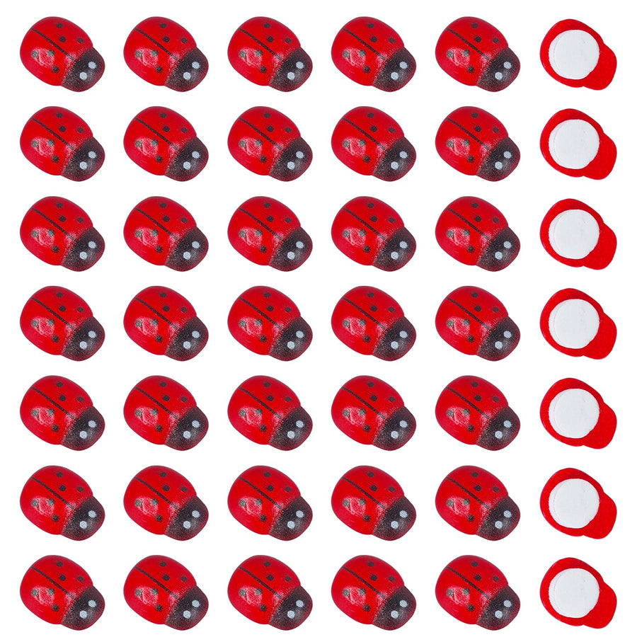 Dong Huang 200pcs Mini Fake Ladybug Model Figurine, Miniature Self-Adhesive Wooden Ladybugs Stickers, Micro Landscape Decor for Home Fairy Garden Dollhouse DIY (Red)
