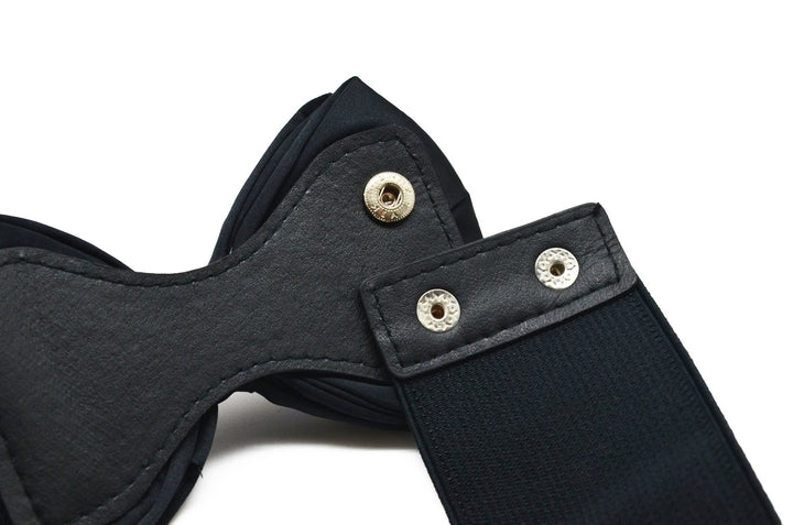 Meta-U Women Flower Elastic Wide Waist Belt (black bow)