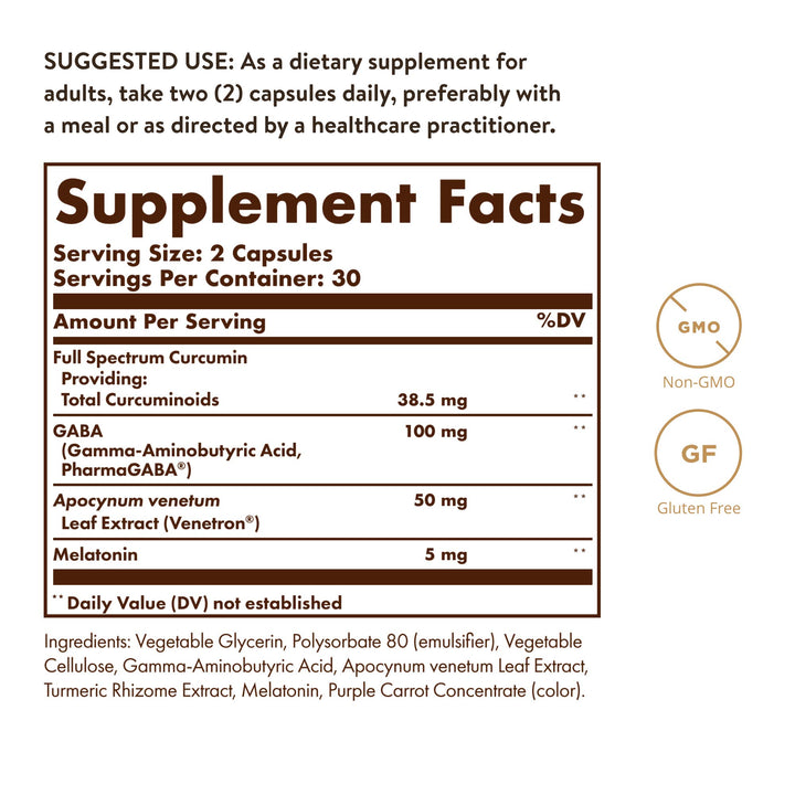 Solgar Full Spectrum Curcumin Sleep Ease, 60 Licaps - Supports Calm, Tranquil Rest &amp; Relaxation, Antioxidant Support - Melatonin, PharmaGABA, Venetron, Curcumin - Non-GMO, Vegetarian - 30 Servings
