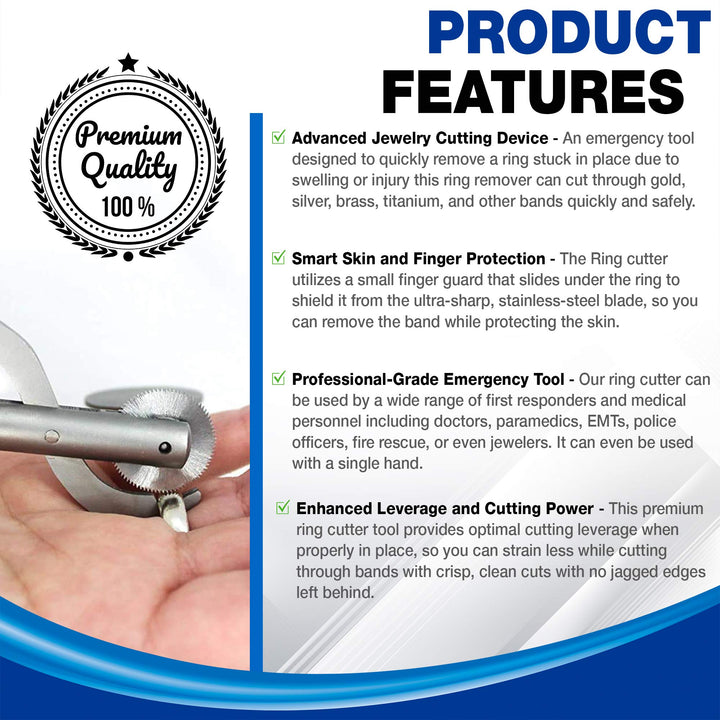 Ring Cutter Tool and Band Remover, Stainless Steel Metal Cutting Blade and Finger Guard Protection, Emergency, Police, EMT, Fire Rescue, and Jeweler Device