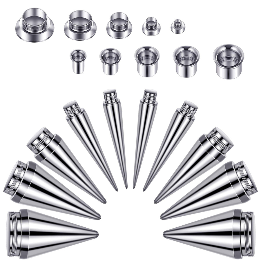 30 Pieces Ear Gauge Stretching Kit Stainless Steel Gauges Kit Screw Fit Taper Plug Tunnel Ear Expander Stretching Set, 6 Gauge to 00 Gauge