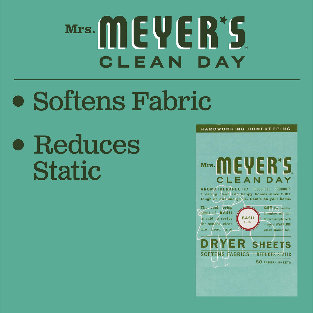Mrs Meyers Clean Day Dryer Sheets, Basil 80 CT