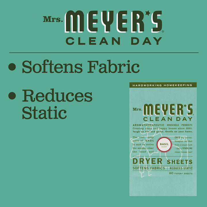 Mrs Meyers Clean Day Dryer Sheets, Basil 80 CT