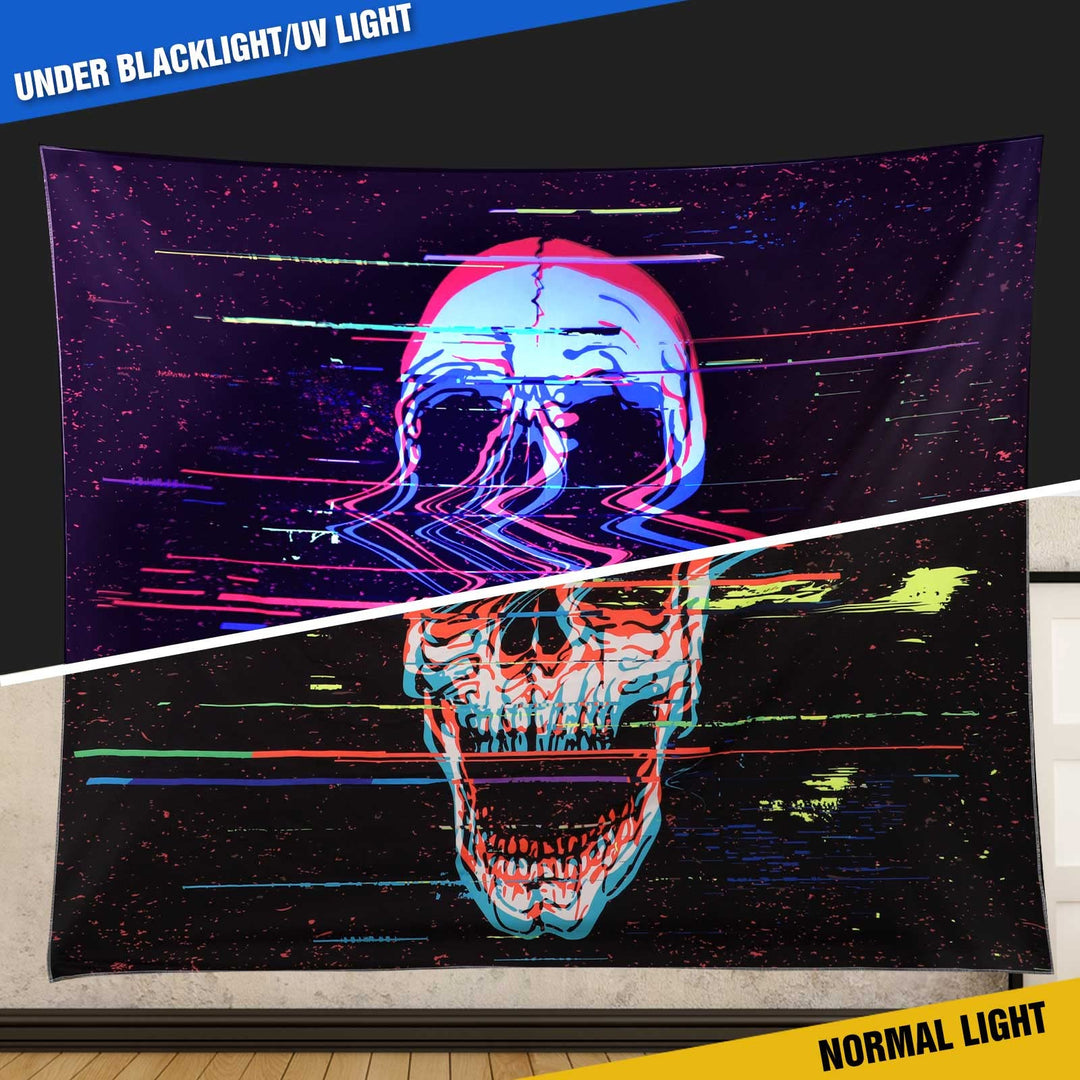 Blacklight Skull Tapestry, Black Tapestry Glow In The Dark, UV Reactive Black Light Tapestries Posters Wall Hanging for Bedroom Living Room Party Backdrop Decor(30 * 40inches)