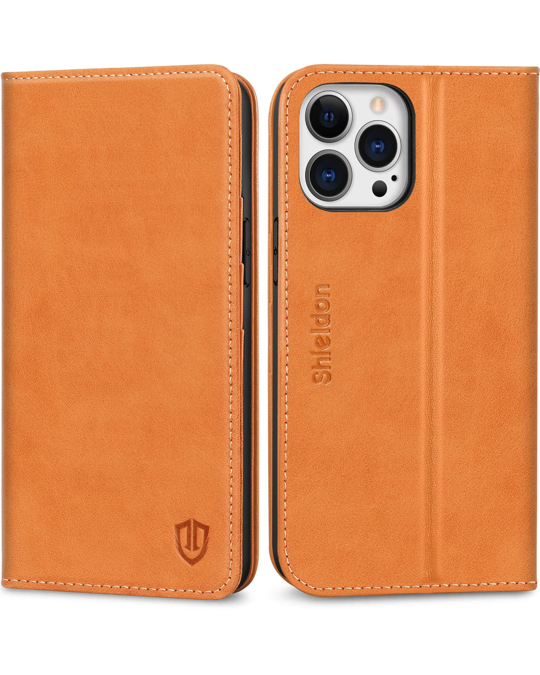 SHIELDON Case for iPhone 13 Pro 6.1, Genuine Leather Wa