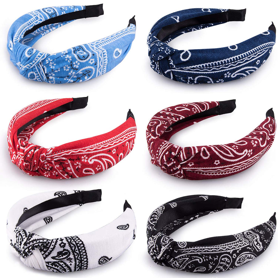 Women's Plastic Twisted Top Knot Paisley Boho Vintage Cross Headbands Wide Hairband, 6 Pieces