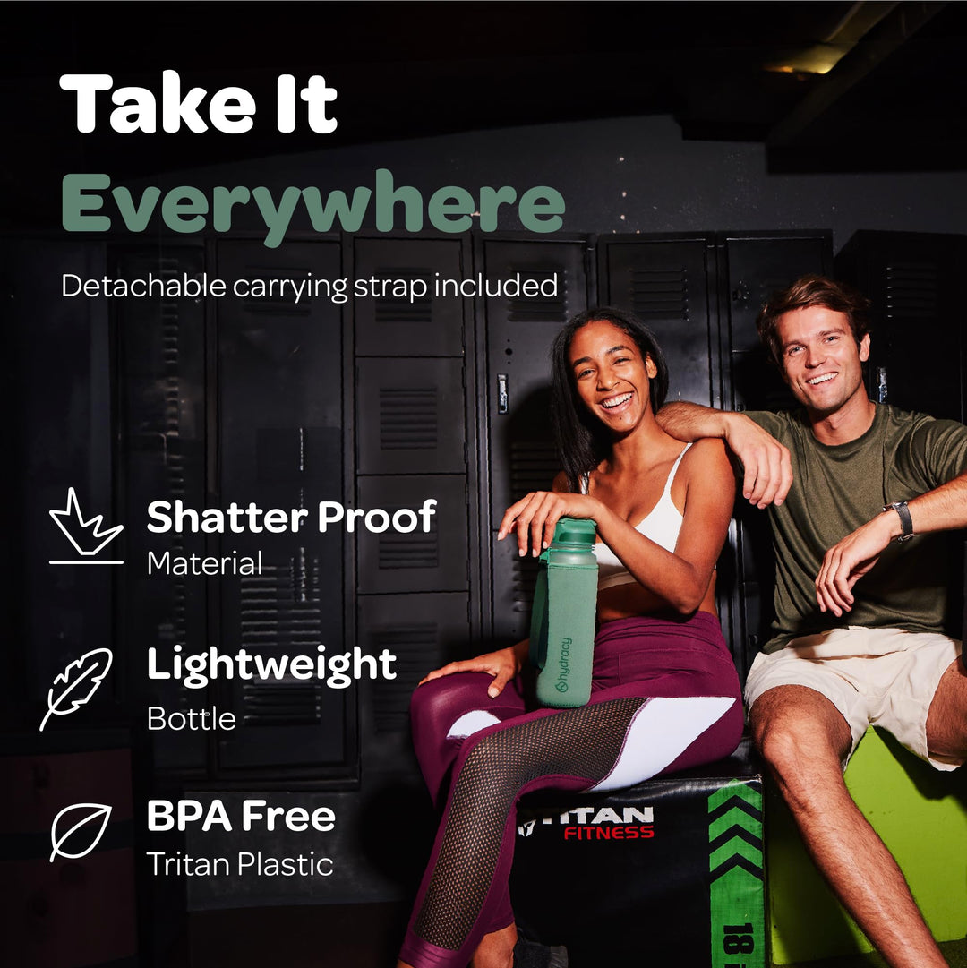 Water Bottle with Times to Drink &amp; Straw - Large 32 Oz BPA Free Motivational Bottle &amp; No Sweat Sleeve -Leak Proof Gym Bottle with Time Marker - Ideal Gift for Fitness, Sports &amp; Outdoors