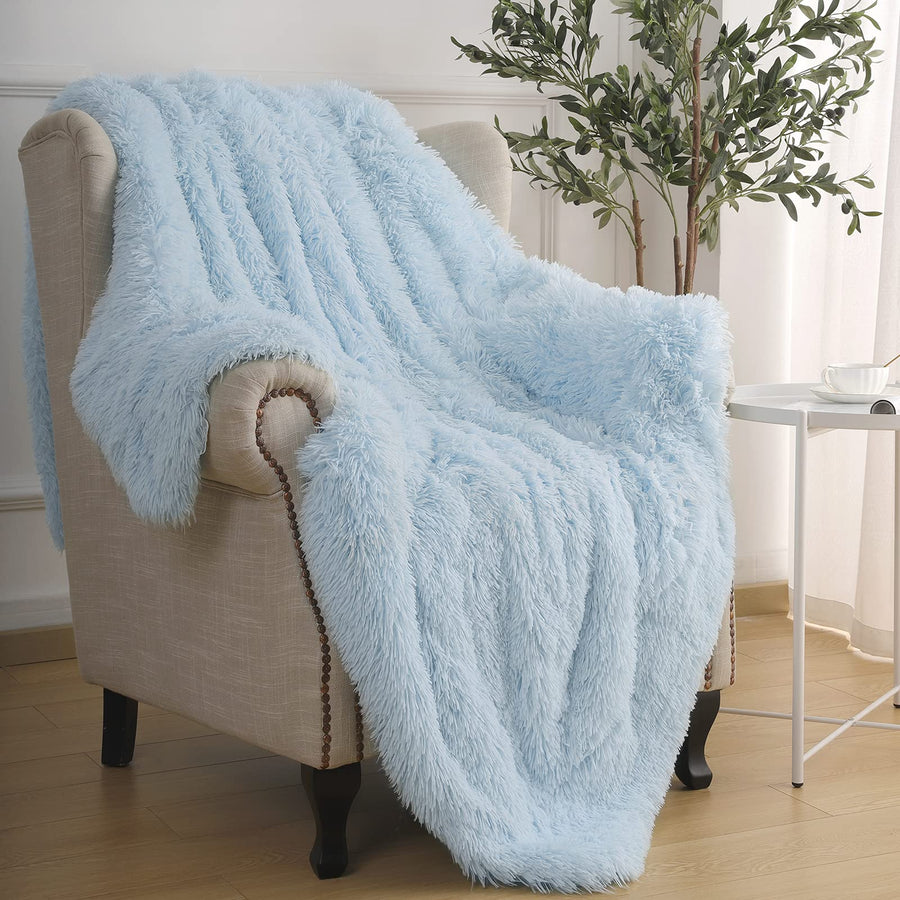 Light Blue Throw Blankets, Super Soft Shaggy Fuzzy Sherpa Blankets, Cozy Warm Lightweight Fluffy Faux Fur Blankets for Bed Couch Sofa Photo Props Home Decor, Washable 60x80