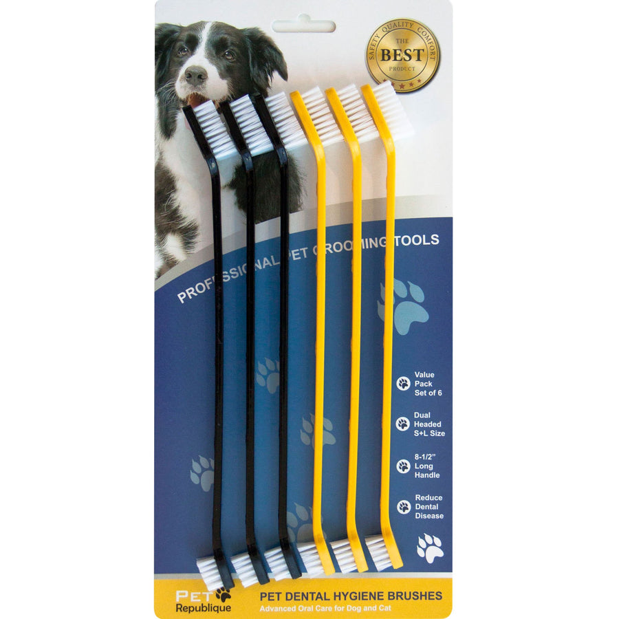 Dog Toothbrush Set of 6 – Dual Headed Dental Hygiene Brushes for Small to Large Dogs, Cats, and Most Pets