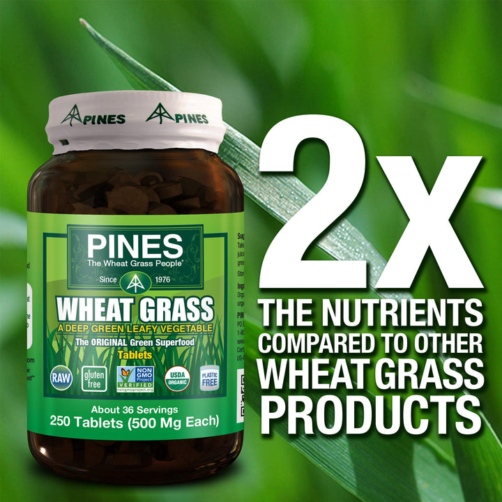 PINES Organic Wheat Grass, 250 Count Tablets | PINES Wh