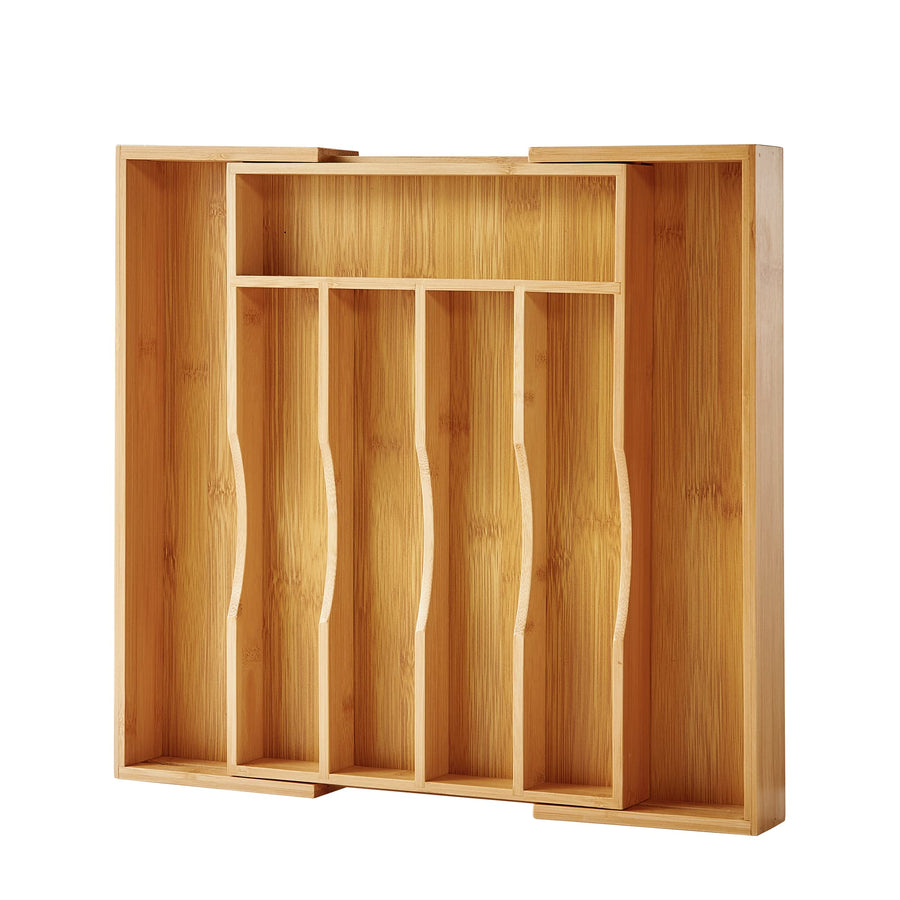 Expandable Bamboo Kitchen Drawer Organizer for Cutlery and Utensils, Adjustable Bamboo Wood Cutlery Tray in Drawer for Flatware and Silverware in Kitchen, (Natural)