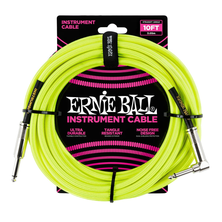 Braided Instrument Cable, Straight/Angle, 10ft, Neon Yellow (P06080)