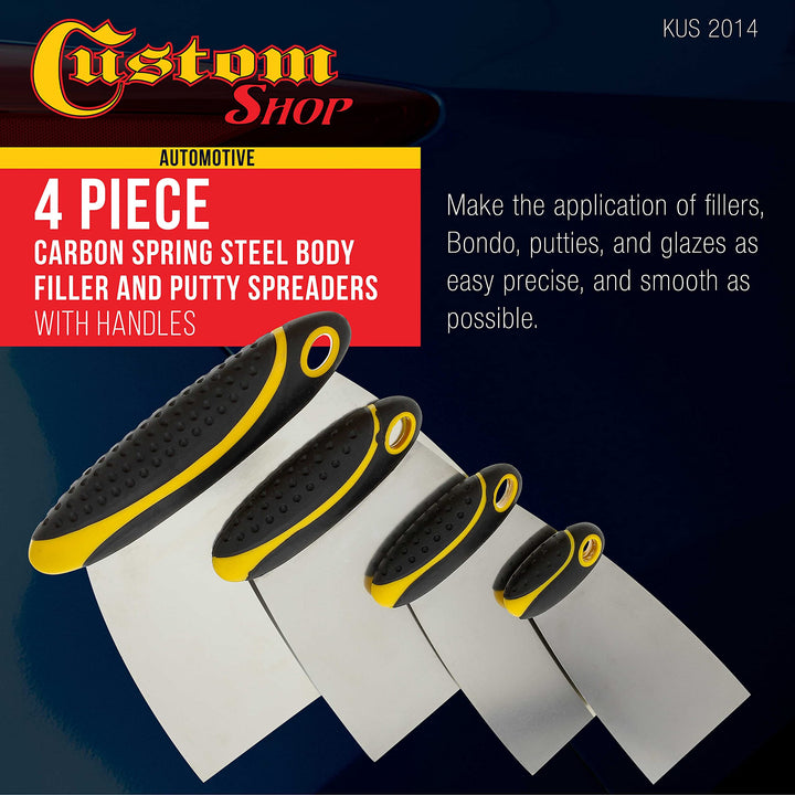 4-Piece Set of Carbon Spring Steel Body Filler and Putty Spreaders/Scraper Set with Handles (2, 3, 4, 6)