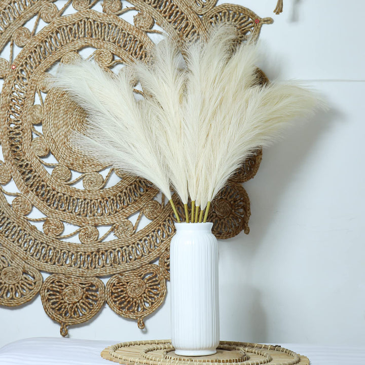 3 Pcs Faux Pampas Grass, 43 Tall Fluffy Non-Shedding Artificial Fake Flowers, Boho Vase Filler, Living Room Kitchen &amp; Wedding Fluffy Grass Decor (Beige)
