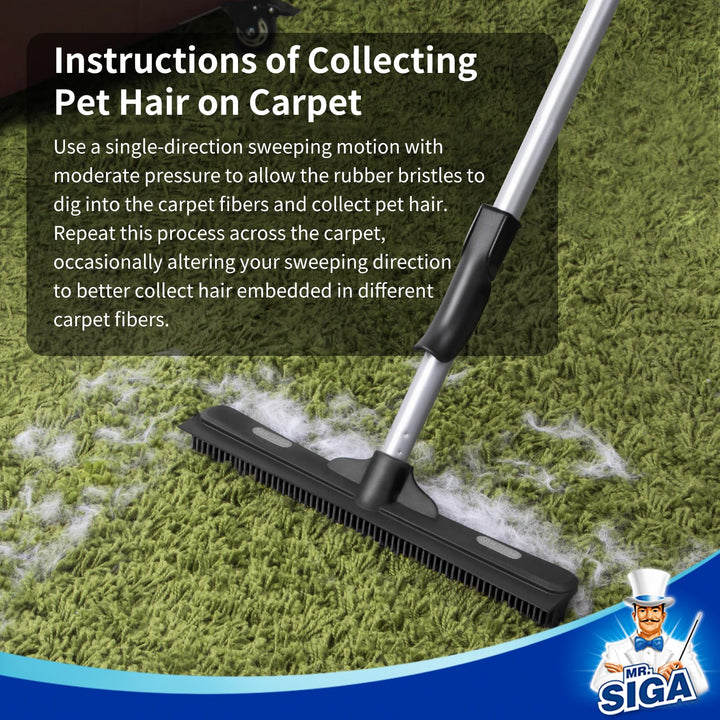 MR.SIGA Pet Hair Removal Rubber Broom with Built in Squ