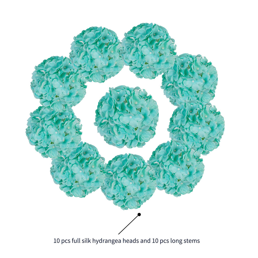 Hydrangea Silk Fake Flowers Heads with Stems, Pack of 10 Full Artificial Flowers for Decoration Wedding Home Party Shop Baby Shower, Room Decor for Bedroom Aesthetic