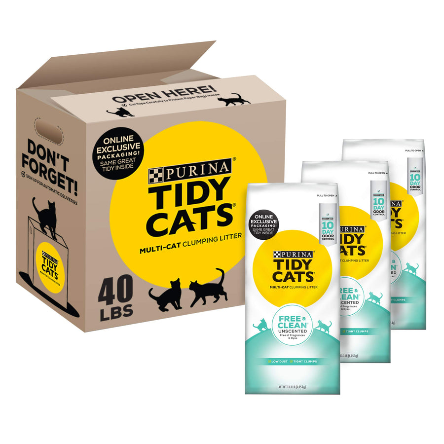 Purina Unscented Cat Litter, Free & Clean Clumping Clay Cat Litter, Recyclable Box - (Pack of 3) 13.33 lb. Bags