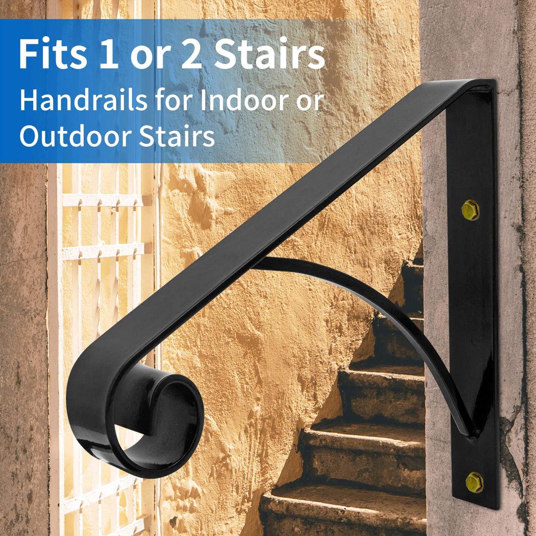 FS02 Wall Mounted Hand Railing Fit for 1-2 Steps,Handrails for Outdoor Steps, Wrought Iron Stair Railing,Simple Installation Wall Mounted Stair Handrail,Black