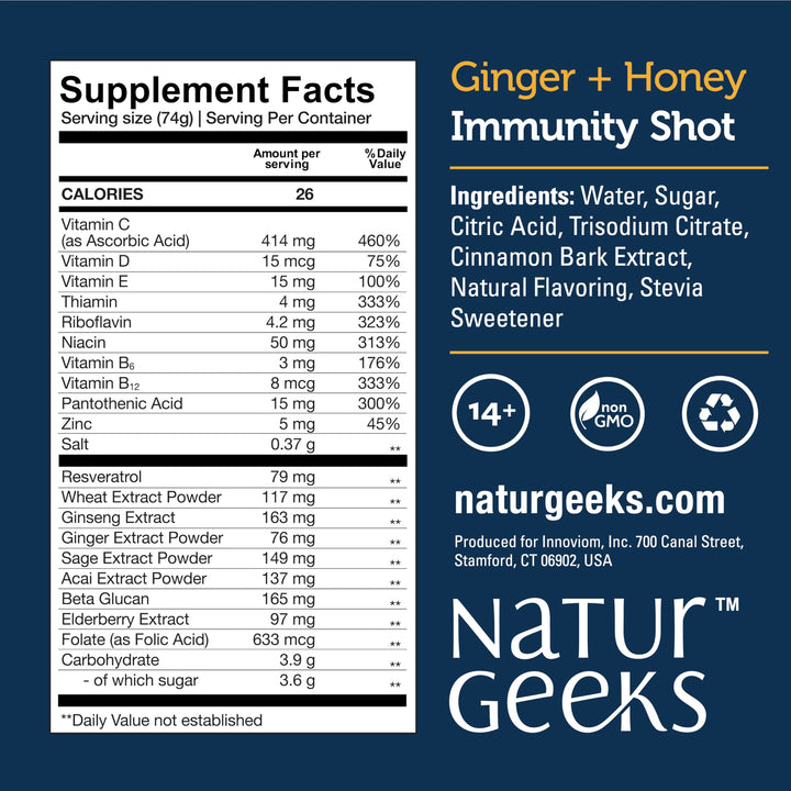NaturGeeks Immunity Support Shots with Organic Ginger +