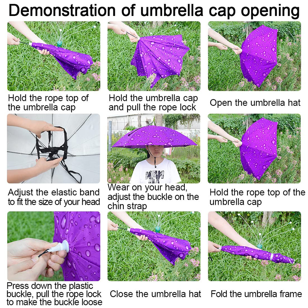 Umbrella Hat, 25 inch Hands Free Umbrella Cap for Adults and Kids, Fishing Golf Gardening Sunshade Outdoor Headwear (Blue/Purple)