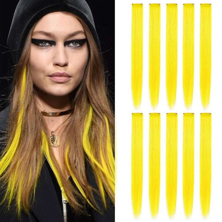 9PCS Princess Party Highlight Yellow Hairpieces Colored Hair Extensions Clip in/On for Girls and Dolls Kids Wig Pieces (Yellow)