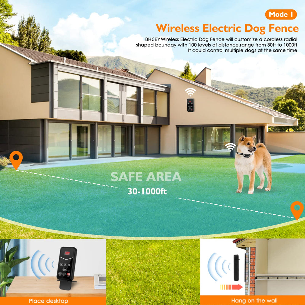 Wireless Dog Fence System for 2 Dogs, 2024 Wireless Fence & Remote Training Collar, Portable Electric Dog Boundary System, Rechargeable Garden Wireless Fence & Suitable for Puppy Small Large Dogs