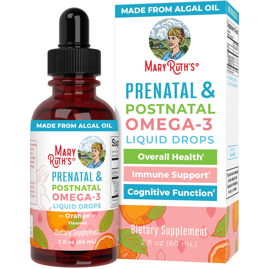 Prenatal & Postnatal Omega-3 Liquid Drops 800mg DHA & 8mg of EPA Per Serving | Overall Wellness for Mom & Baby | 2oz