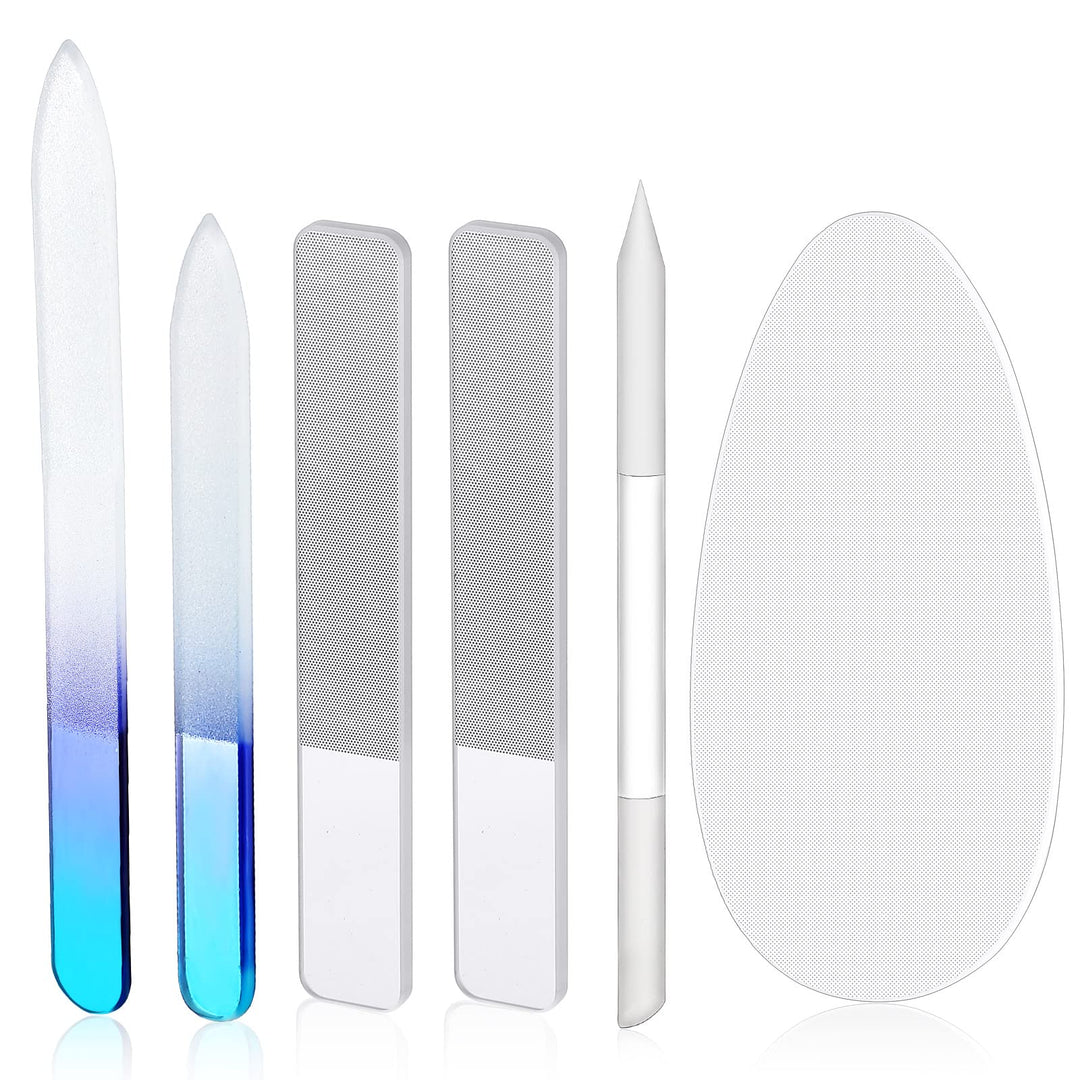 6 Pcs Glass Nail File and Nail Shiner Set includes 2 Manicure Pedicure Glass Nail File 1 Cuticle Trimmer 2 Nano Finger Nail File 1 Nano Foot Scrubber Callus Remover Foot Care Pedicure (Blue Gradient)