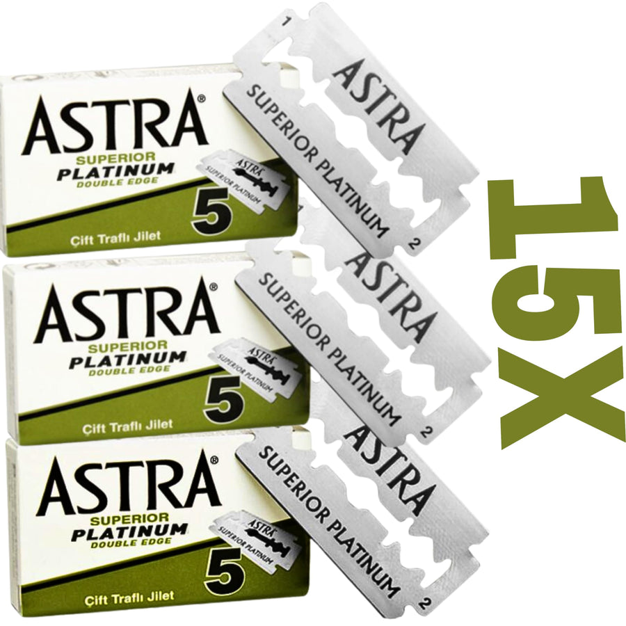 Astra Superior Premium Platinum Double Edge Safety Razor Blades 3 Pack of 5 Blades (3)