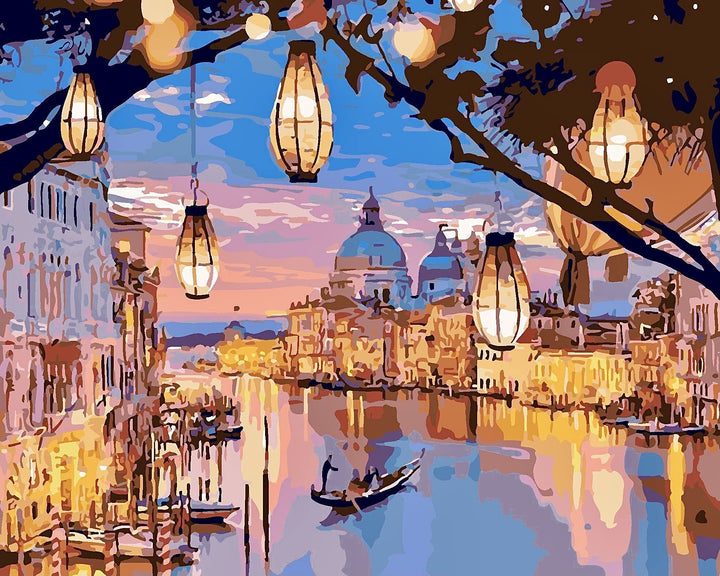 DIY Paint by Numbers Kit for Kids &amp; Adults, Rolled Creases-Free Canvas Oil Painting, Paint by Numbers for Adults with Paint Brushes, Acrylic Paints 16 W x 20 L - Night Venice