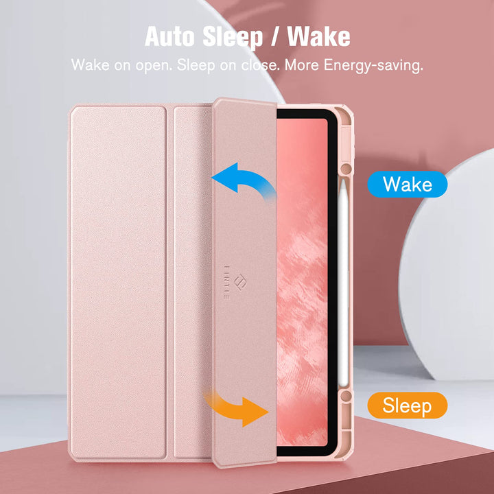 Hybrid Slim Case for iPad Pro 12.9-inch 6th Generation 2022, [Built-in Pencil Holder] Shockproof Cover w/Clear Transparent Back Shell, Also Fit iPad Pro 12.9 5th/4th/3rd Gen, Rose Gold