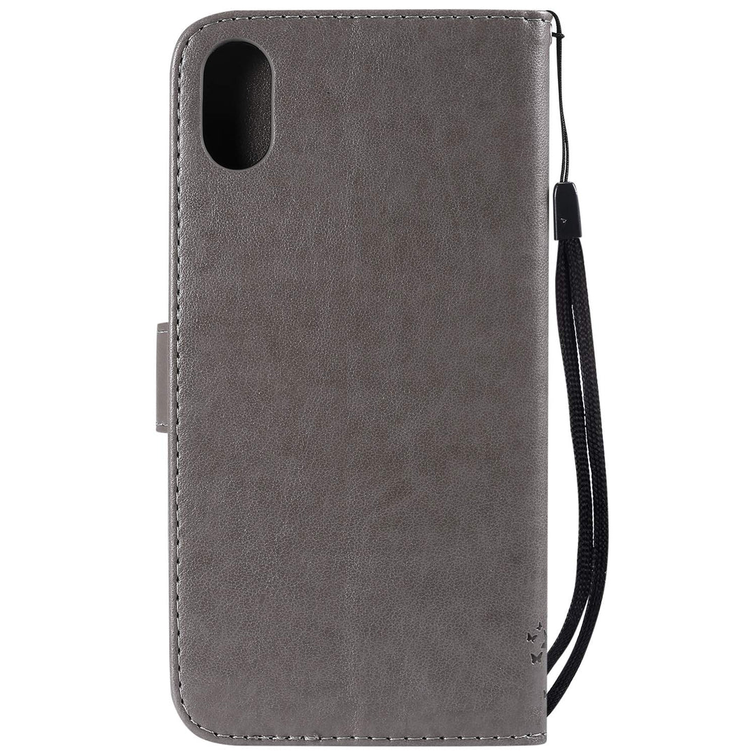 NOMO for iPhone XR Case,for iPhone XR Wallet Case,for iPhone XR Flip Case PU Leather Emboss Tree Cat Flowers Folio Magnetic Kickstand Cover with Card Slots for iPhone XR (6.1 inch) Release, Gray