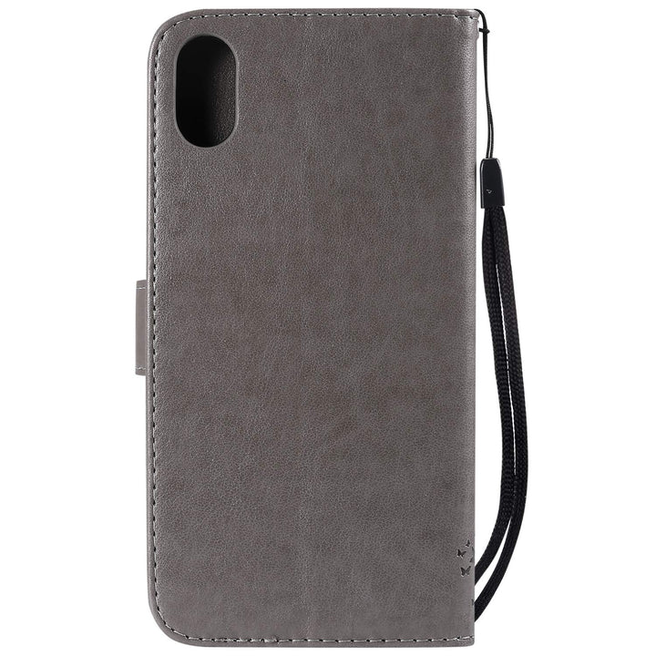 NOMO for iPhone XR Case,for iPhone XR Wallet Case,for iPhone XR Flip Case PU Leather Emboss Tree Cat Flowers Folio Magnetic Kickstand Cover with Card Slots for iPhone XR (6.1 inch) Release, Gray