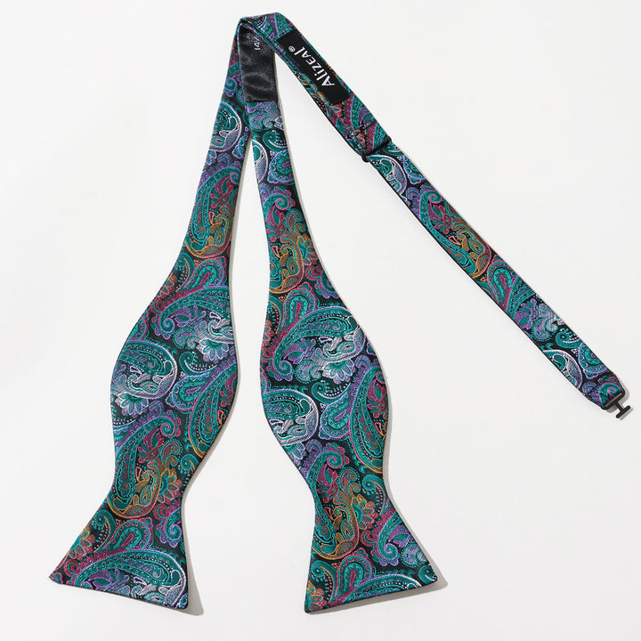 Men&#39;s Retro Paisley Self-Tie Bow Tie and Handkerchief Set (Peacock Blue)