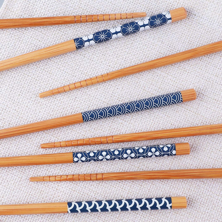 5 Pairs Natural Bamboo Chopsticks Reusable Classic Japanese Style Chop Sticks Gift Sets, Dishwasher Safe, 8.8 Inch/22.5cm