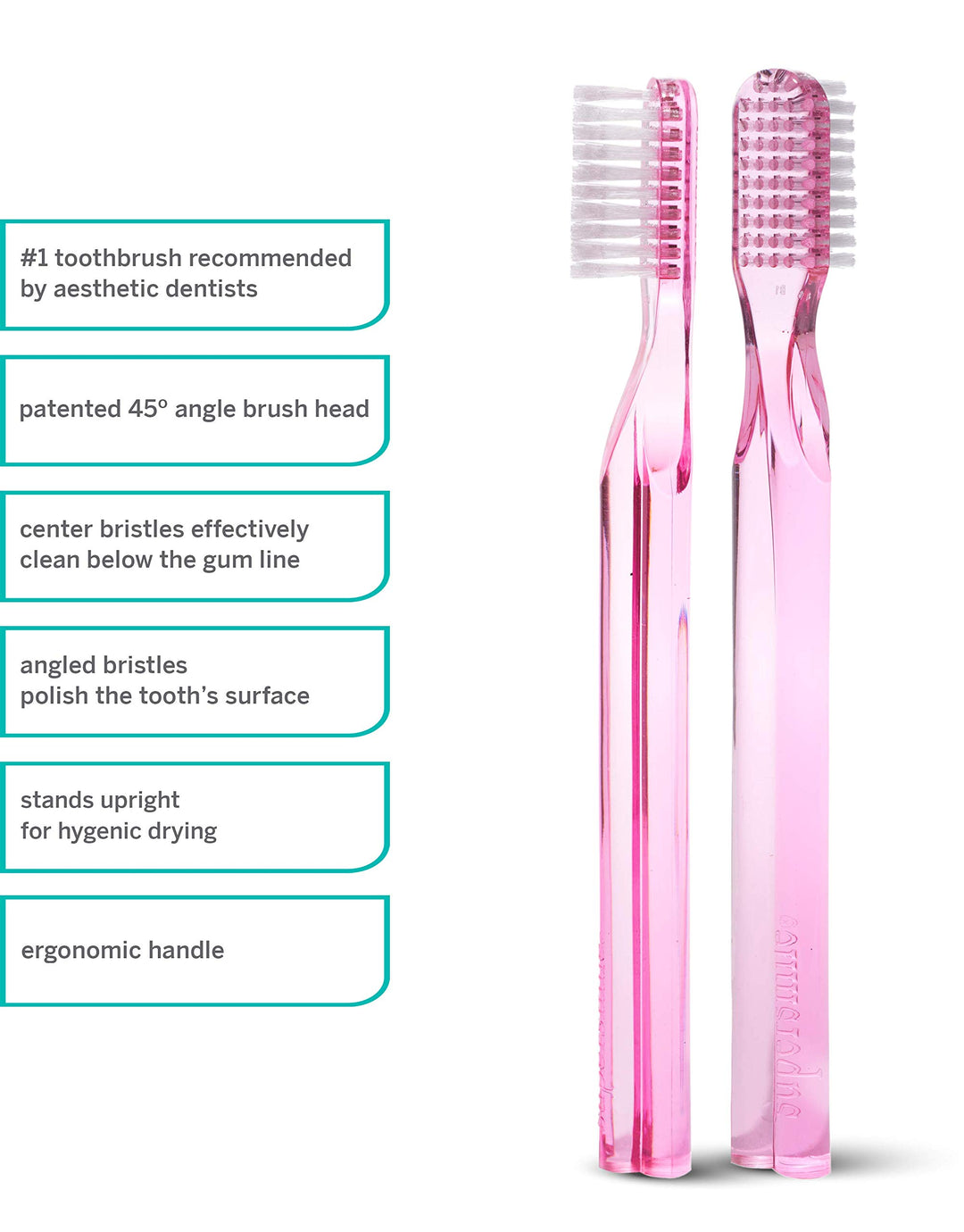 Supersmile New Generation Toothbrush w/ Patented 45° Soft Nylon Bristles - Whitening Tooth Brush w/ Ergonomic Handle Guarantees ADA Recommended Brushing Angle for Adults & Children (Pink)