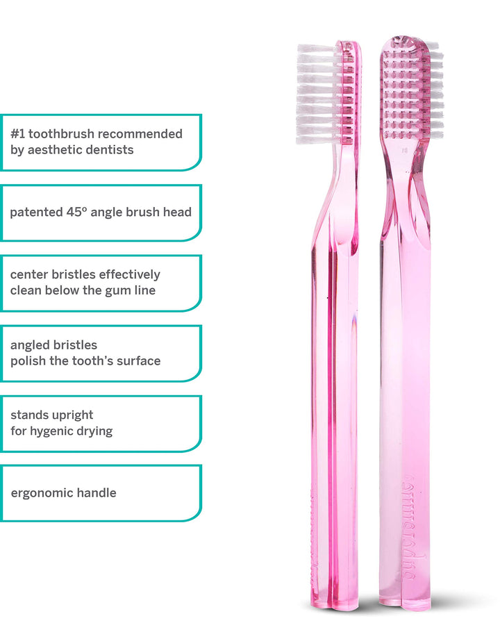 Supersmile New Generation Toothbrush w/ Patented 45° Soft Nylon Bristles - Whitening Tooth Brush w/ Ergonomic Handle Guarantees ADA Recommended Brushing Angle for Adults & Children (Pink)