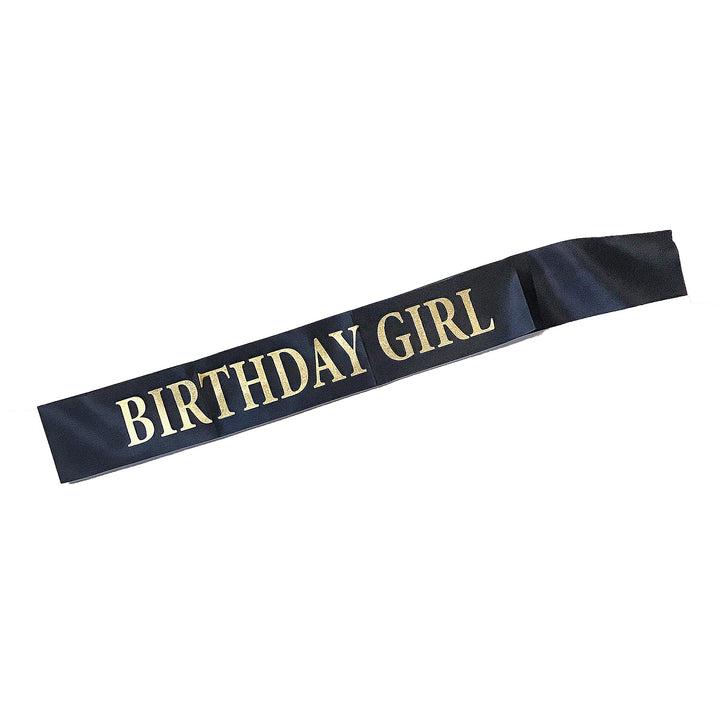 Birthday Sash for Girls Black Satin Birthday Girl Sash with Gold Glitter Lettering Party Favors, Supplies and Decorations