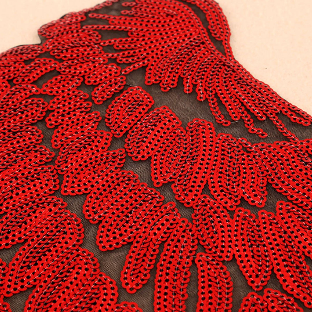 Kennedy Sequins Large Angel Wings Patches Decorative Iron on Sew on Big Patches for Jacket Jeans DIY, Red