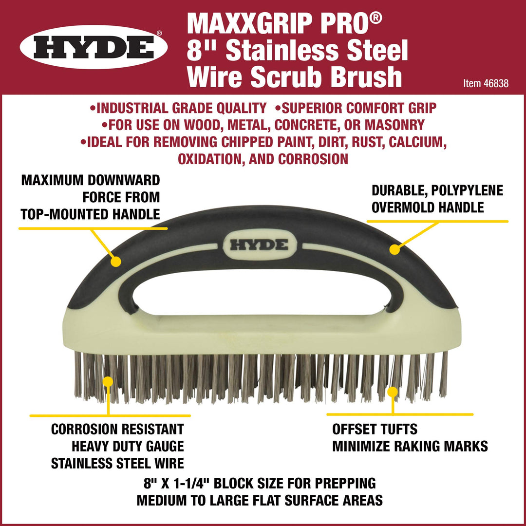 HYDE 46838 MAXXGRIP PRO Wire Brush, 8-Inch, Beige