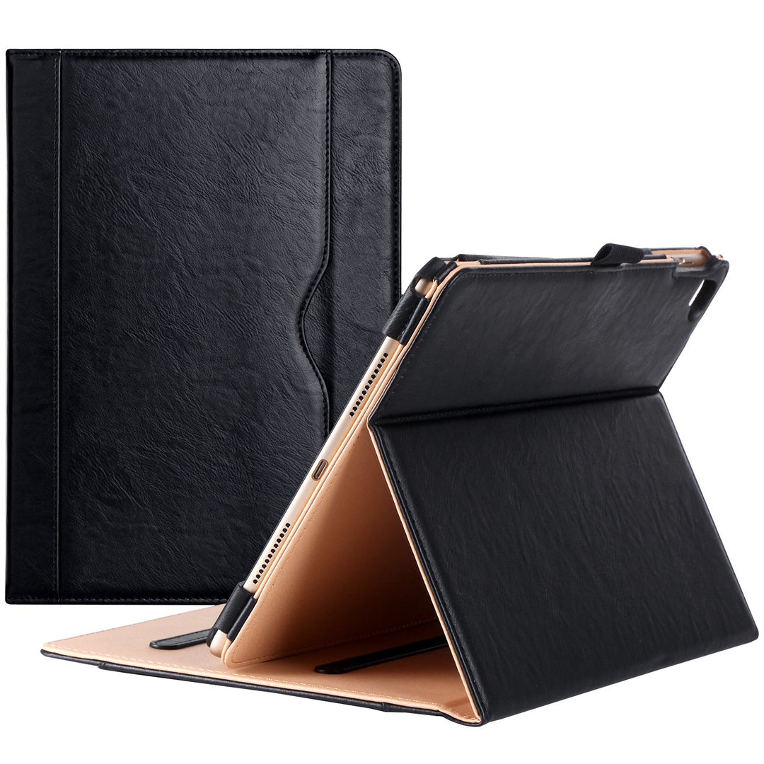 for iPad Pro 9.7 Case 2016 (Old Model), PU Leather Stand Folio Cover for iPad Pro 9.7 Inch (A1673/A1674/A1675) with 3 Viewing Angles &amp; Pencil Holder &amp; Document Card Pocket -Black