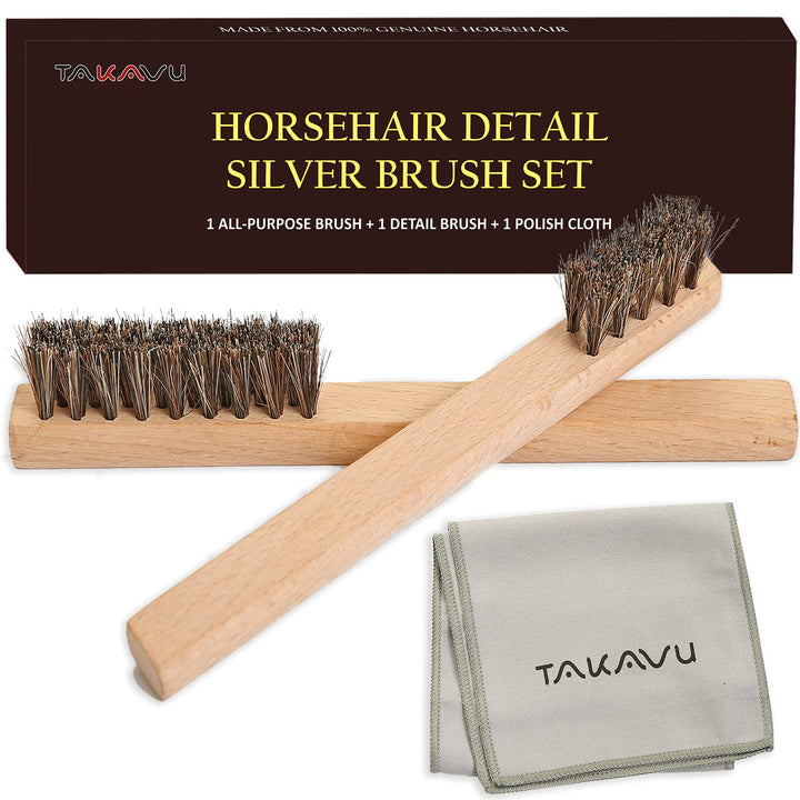 Horsehair Detail Brush Set 2pcs Silver Cleaning Brushes