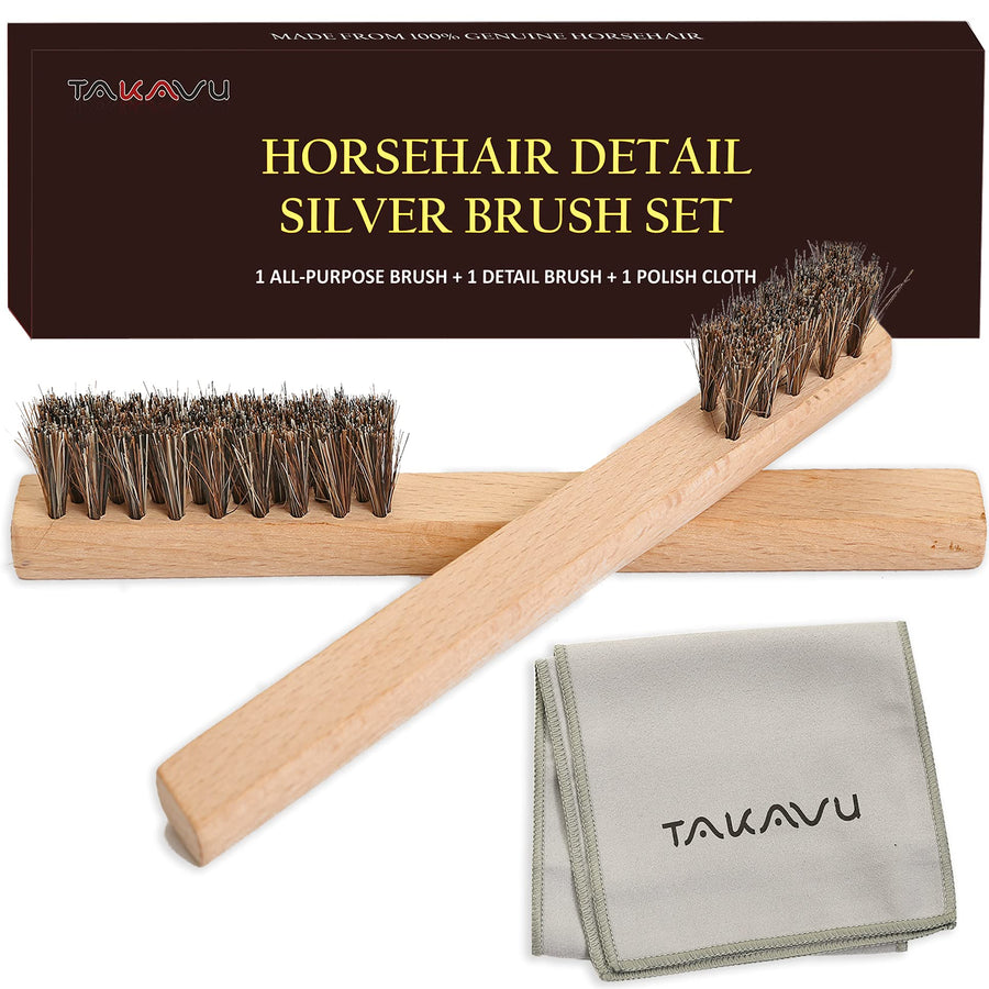 Horsehair Detail Brush Set 2pcs Silver Cleaning Brushes