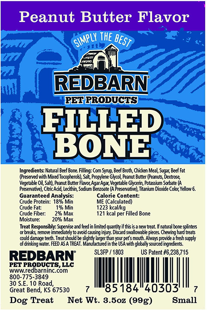 Redbarn Filled Dog Bones, Natural Long-Lasting Dental Treats; Suitable for Aggressive Chewers, Small (3) - 5 Bones (Peanut Butter)