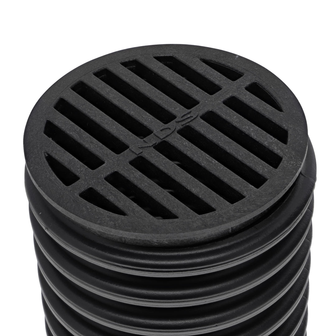 11, 4 in. Round Grate Cover Connects to 4 Inch Drain Pipes &amp; Fittings, for Small Lawns, Landscaping and Patios, Black Plastic