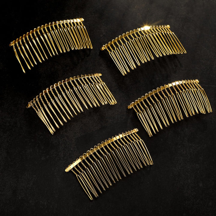 5 Pieces 20 Teeth Hair Clip Combs Metal Wire Hair Combs Wire Twist Bridal Wedding Veil Combs (Golden)